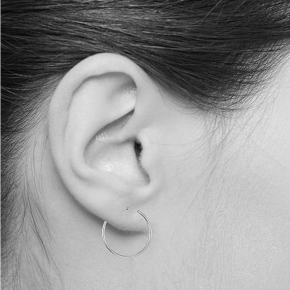 14k White Gold Hoop Earrings - 25 mm - Picture 2 of 4